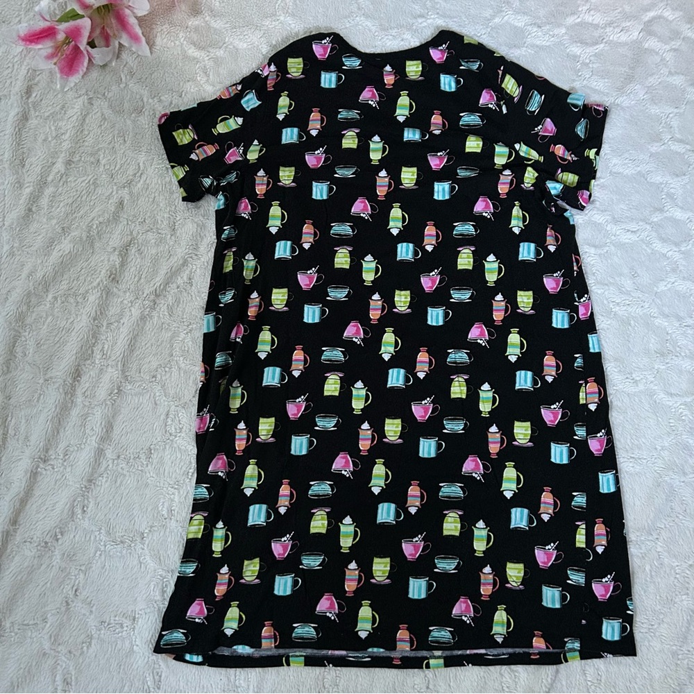 Avenue Body - Black Coffee Lovers Cotton Blend Nightgown Lounge Dress - 22/24 - Picture 5 of 9